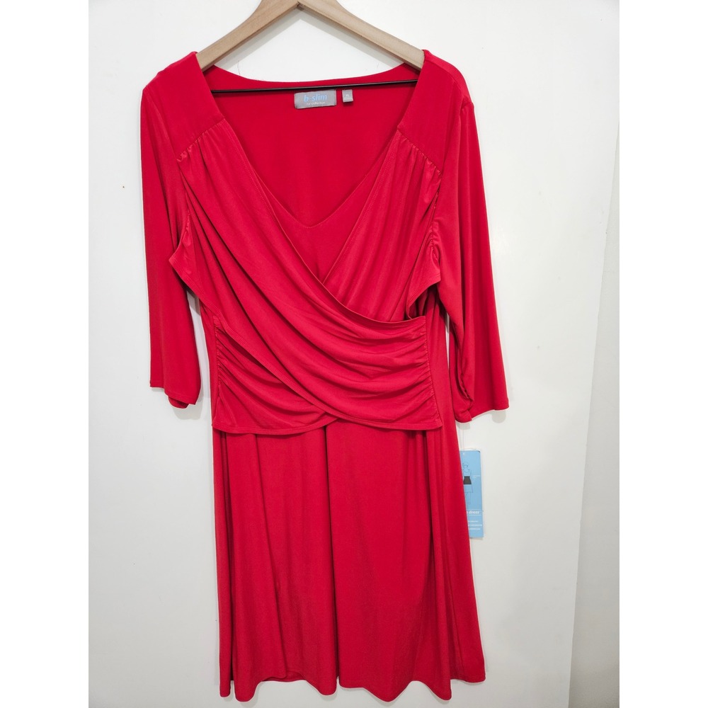 NY‎ Collection B-Slim Red Faux Wrap Ruched Sheath Dress XL BITD1975